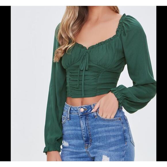 NEW Blouse top Ruffle Smocked Crop Top BoHo Bohemian Festival corset puff sleeve - Picture 1 of 8